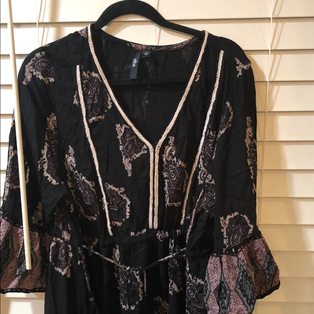 ellos Black MIDI Dress with Pink-Cream Paisley Accents slight high low - Picture 2 of 9